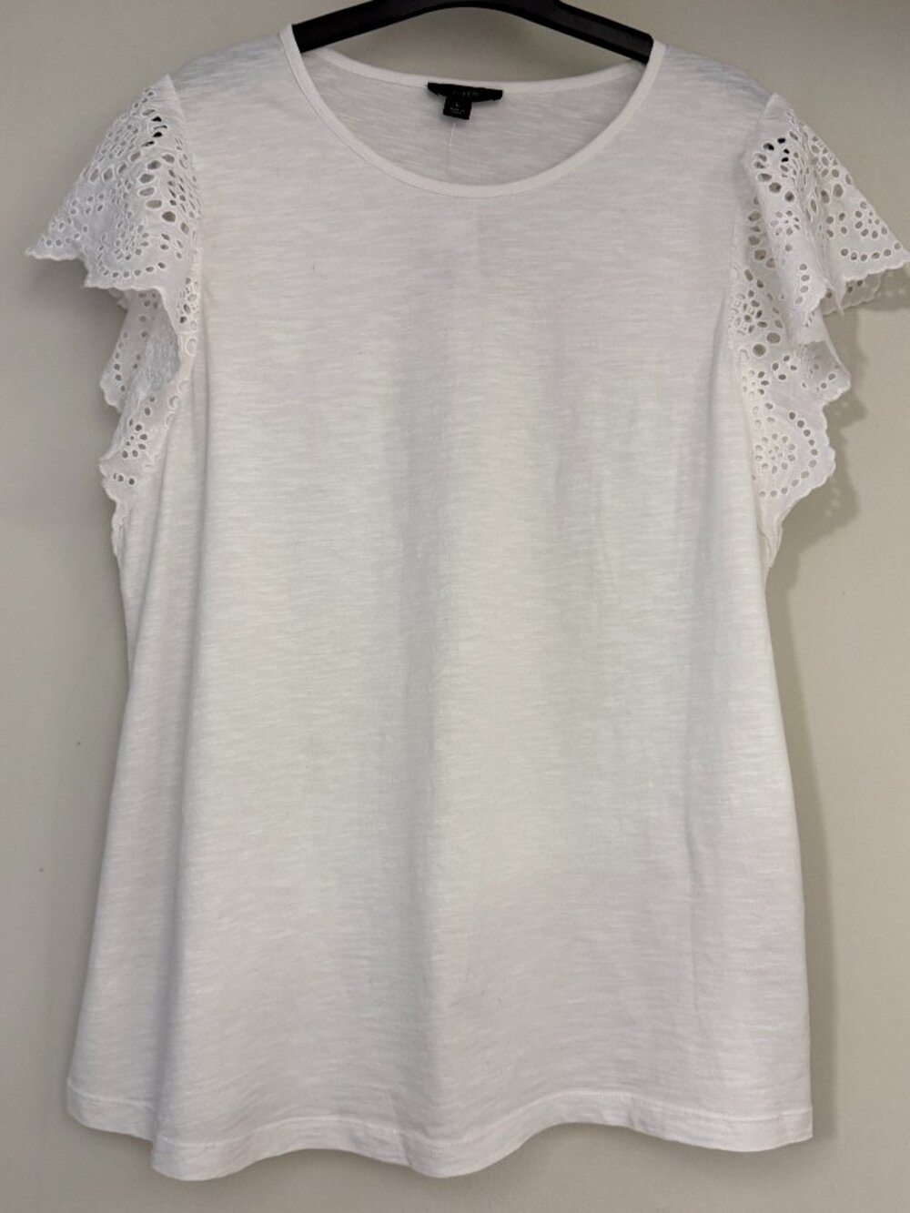 J. Crew Flutter Eyelet Sleeves White TShirt Top - Size Large NWT